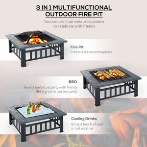 34" Square Portable Steel Wood Burning Fire Pit with Spark Guard, Black 