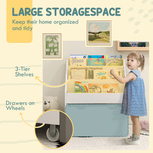 Bookcase with 3 shelves and drawers for children's room, white