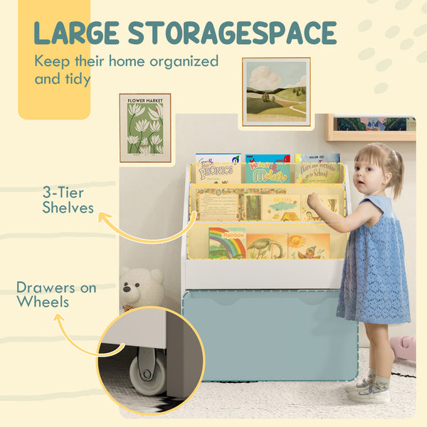 Bookcase with 3 shelves and drawers for children's room, white