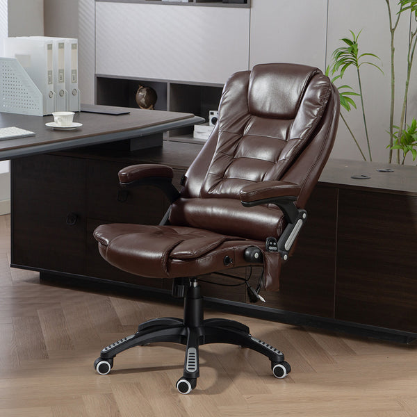 High Back Reclining Massage Office Chair with Swivel Casters, Dark Brown