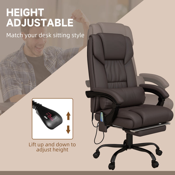 6-point reclining vibrating massage chair with retractable footrest, brown