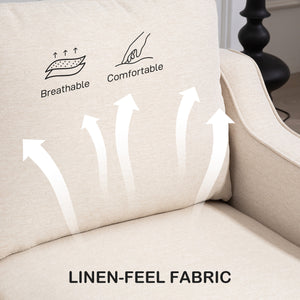 Modern sofa with pocket springs, linen upholstery, beige