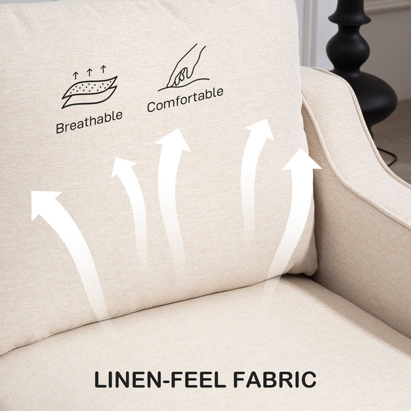 Modern sofa with pocket springs, linen upholstery, beige