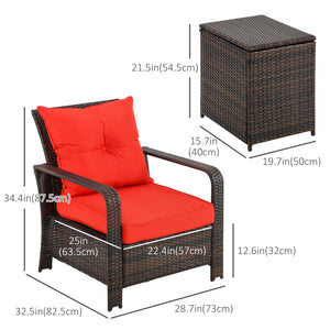 3-piece garden furniture set in woven resin with coffee table, red