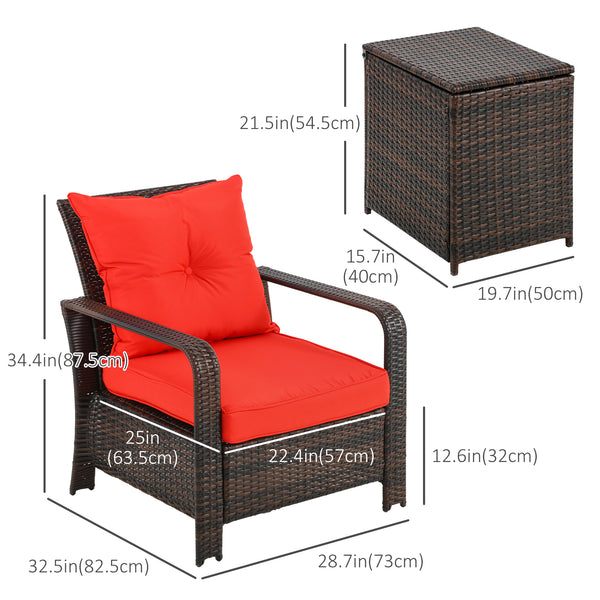 3-piece garden furniture set in woven resin with coffee table, red