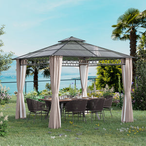 Abri extérieur double toit rigide avec moustiquaire et rideaux, protection pour jardin et terrasse