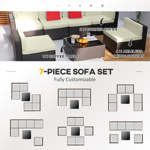 7-piece garden sofa set in woven resin, dark brown and beige