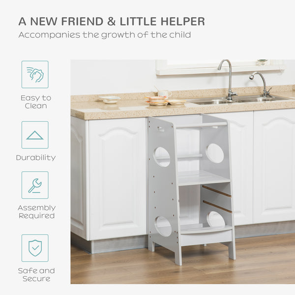 Heavy-duty step stool with 3-level adjustable height and safety rail, grey