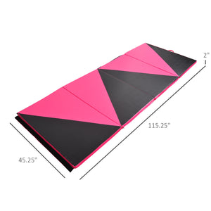 4'x10'x2" Folding Gymnastics Mat with Carry Handles, Pink and Black