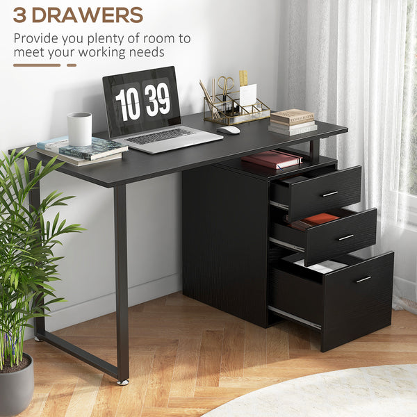 Modern Computer Desk with Storage Drawers, Black
