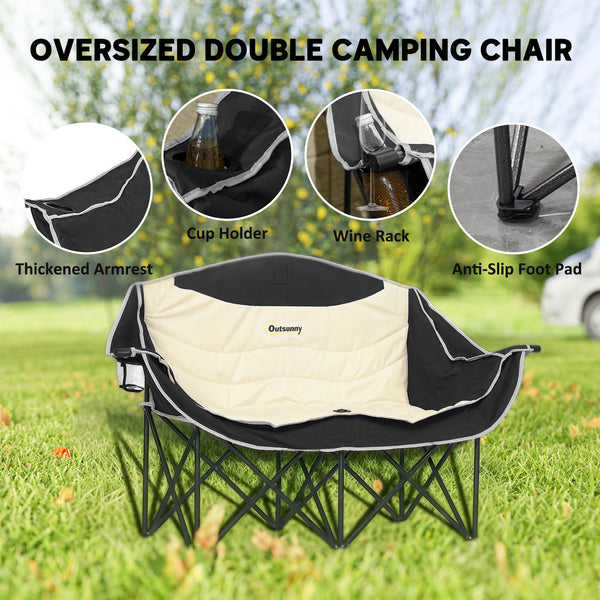 Double Camping Chair with Cup Holder and Carry Bag, Load Capacity: 250 kg, Khaki