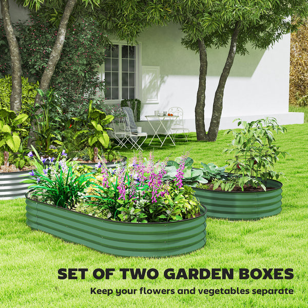 Raised outdoor planter in galvanized steel with metal support, light green