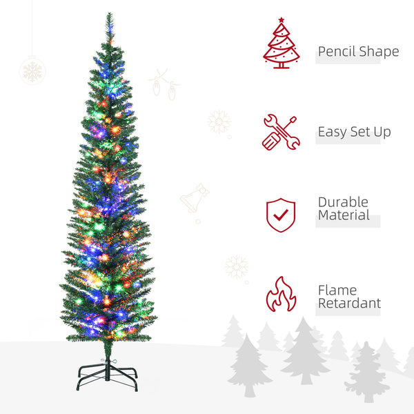6ft Slim Artificial Christmas Tree with Colorful LED Lights