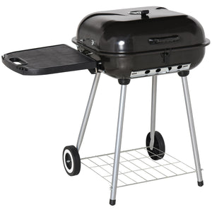 Charcoal BBQ Grill with Warming Rack & Storage Side Table, Portable Barbecue Smoker, 89 x 60 x 83 cm, Black
