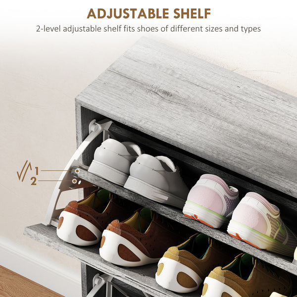 Shoe cabinet with 4 drop-down drawers, holding 12 pairs of shoes, grey