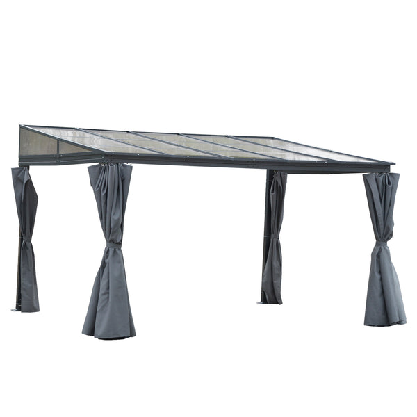 10' x 13' Hardtop Pergola with Polycarbonate Roof and Curtains, Gray