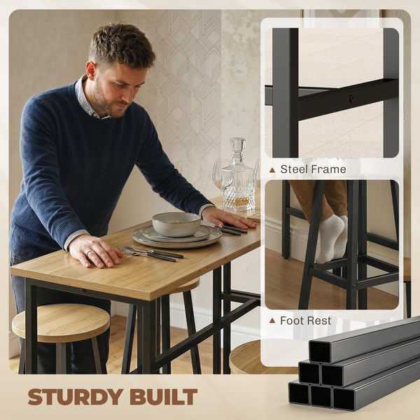 6-piece bar set with 2 high tables and 4 stools – Gray-brown wood effect and black