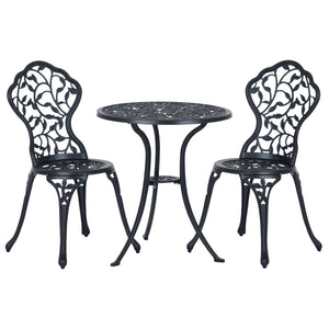 Patio table and chairs with cast aluminum frame, black