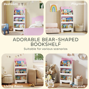 3-tier bookcase, bear motif, with anti-tip device, pink 
