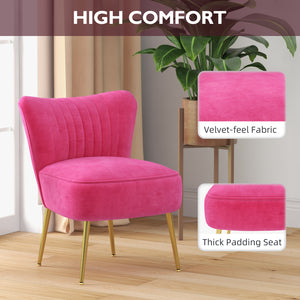 Velvet lounge chair with gold steel legs and tufted backrest, pink