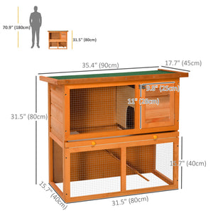 Wooden rabbit hutch with run, pull-out tray, and waterproof roof