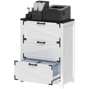 Country Style 3 Drawer Filing Cabinet with Adjustable Hanging Bars for Letter, A4, Legal Size, White