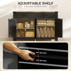 Farmhouse Kitchen Storage Buffet with 2 Drawers and Shelves, Black