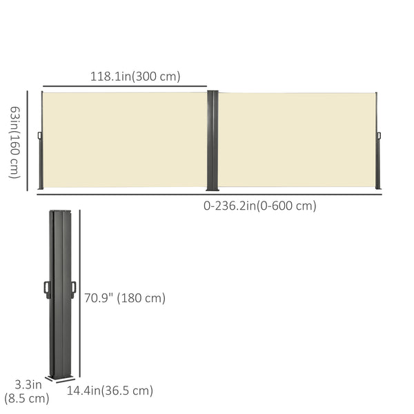 Retractable outdoor privacy wall, cream white