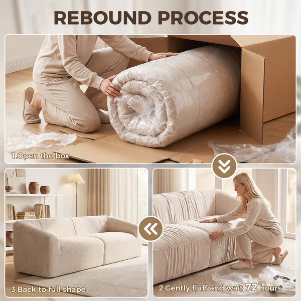 Beige chenille 3-seater sofa, 89"