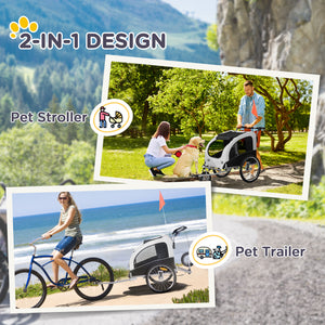 2-in-1 Dog Bike Trailer with Suspension and Storage Pockets, White