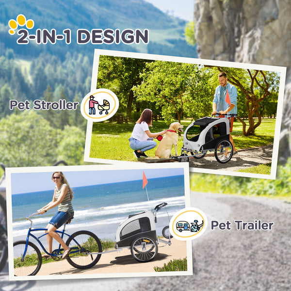 2-in-1 Dog Bike Trailer with Suspension and Storage Pockets, White