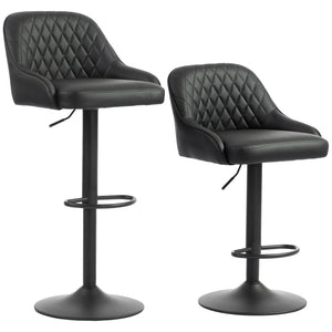 Black Faux Leather Adjustable Bar Stools, Set of 2