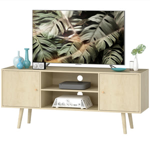 TV stand for up to 55-inch TVs with storage shelves and wooden legs