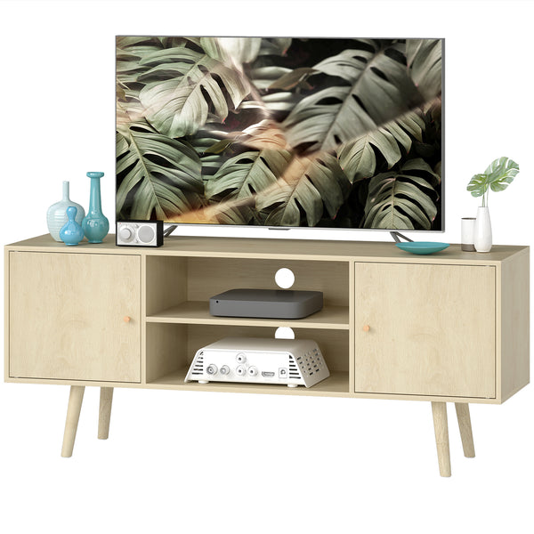 TV stand for up to 55-inch TVs with storage shelves and wooden legs