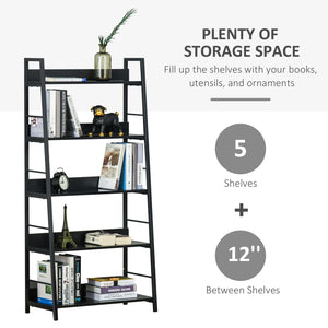 Modern bookcase with wide 5-tier shelves, metal frame, black