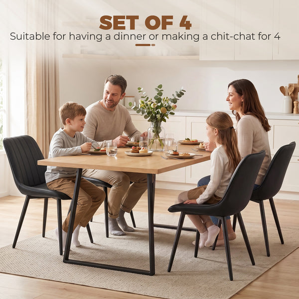 Set of 4 faux leather dining chairs with metal legs, black