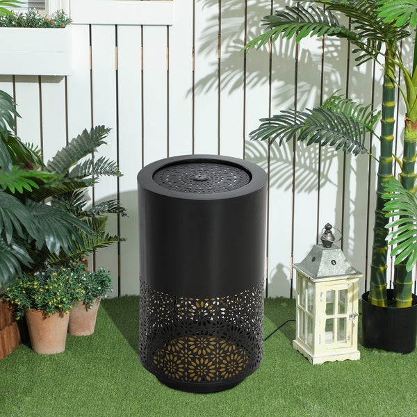 Garden Waterfall Fountain with LED Lights, Adjustable Flow Outdoor Fountain, Black