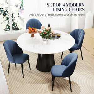 Set of 4 modern upholstered chairs with metal legs, blue