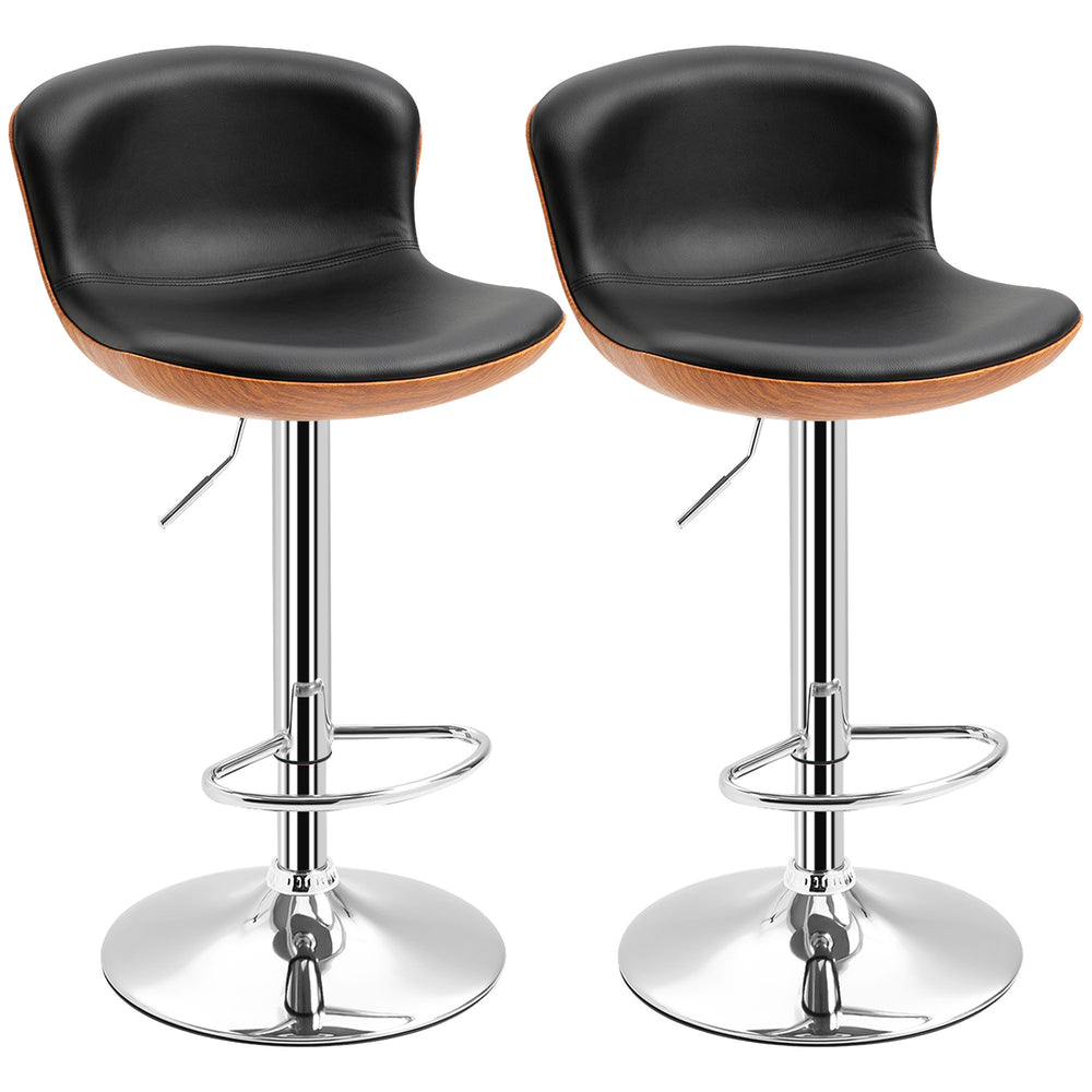Set of 2 modern bar stools with backrest and swivel footrest, black