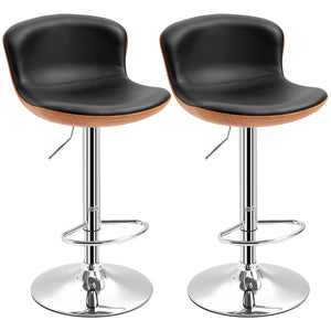 Set of 2 modern bar stools with backrest and swivel footrest, black