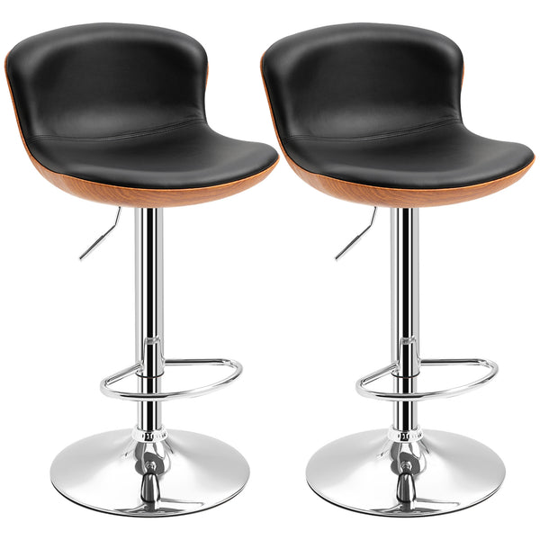 Set of 2 modern bar stools with backrest and swivel footrest, black