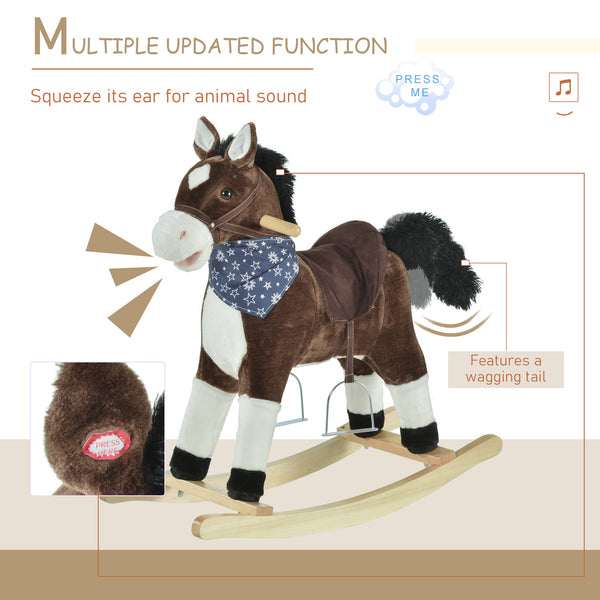 Cowboy Style Rocking Horse with Realistic and Fun Sounds, Brown