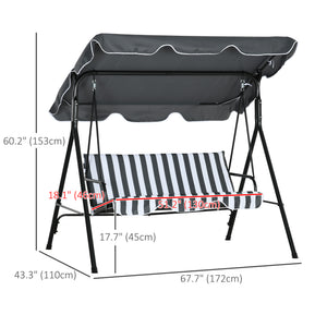 3-Seater Outdoor Porch Swing with Adjustable Canopy, Patio Swing Chair for Garden, Poolside, Backyard, Grey and White