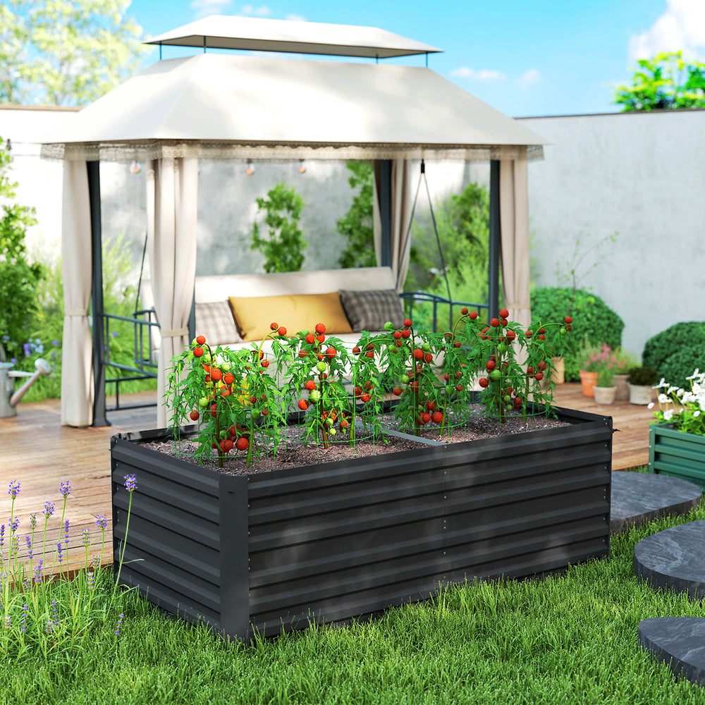 Galvanized raised planter with reinforcing rods, black