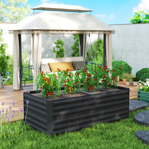 Galvanized raised planter with reinforcing rods, black