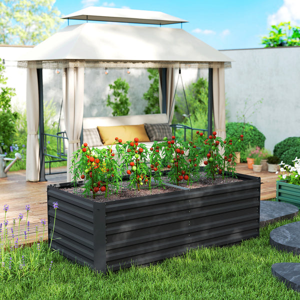 Galvanized raised planter with reinforcing rods, black