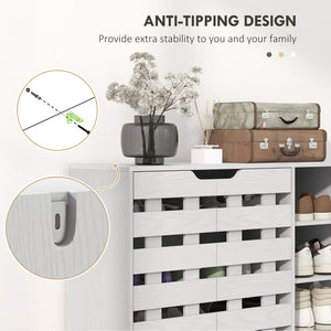 21 Pair Shoe Storage Cabinet with 5-Tier Double Door Cabinet and 5-Tier Open Shelves, White