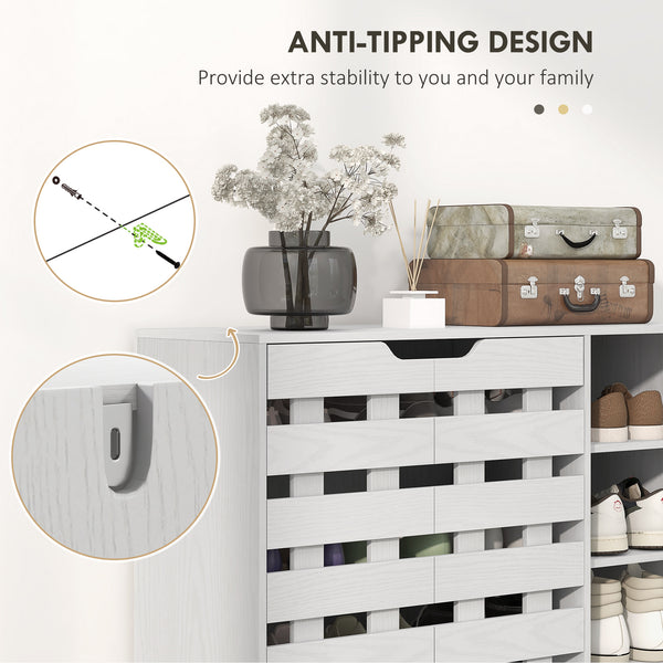 21 Pair Shoe Storage Cabinet with 5-Tier Double Door Cabinet and 5-Tier Open Shelves, White