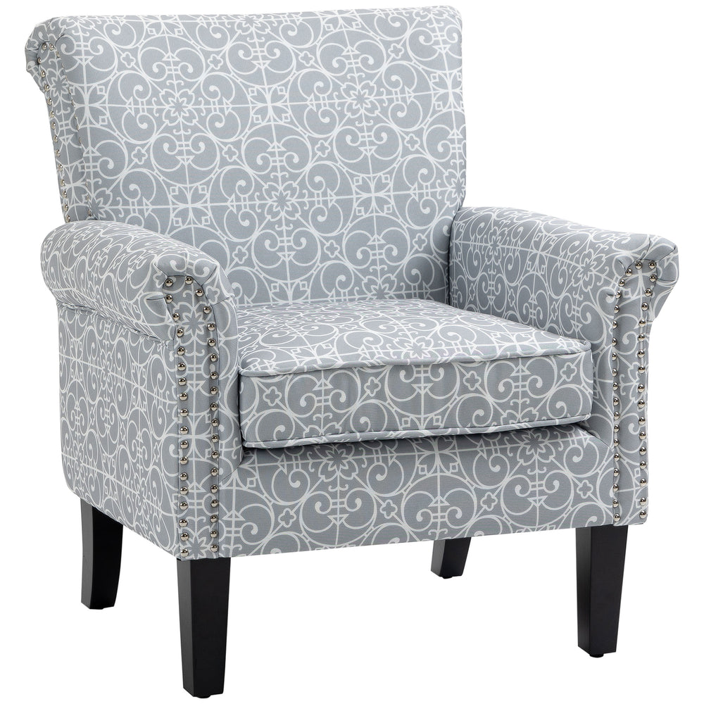 Upholstered accent chair with soft linen fabric, gray