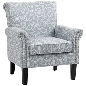 Upholstered accent chair with soft linen fabric, gray